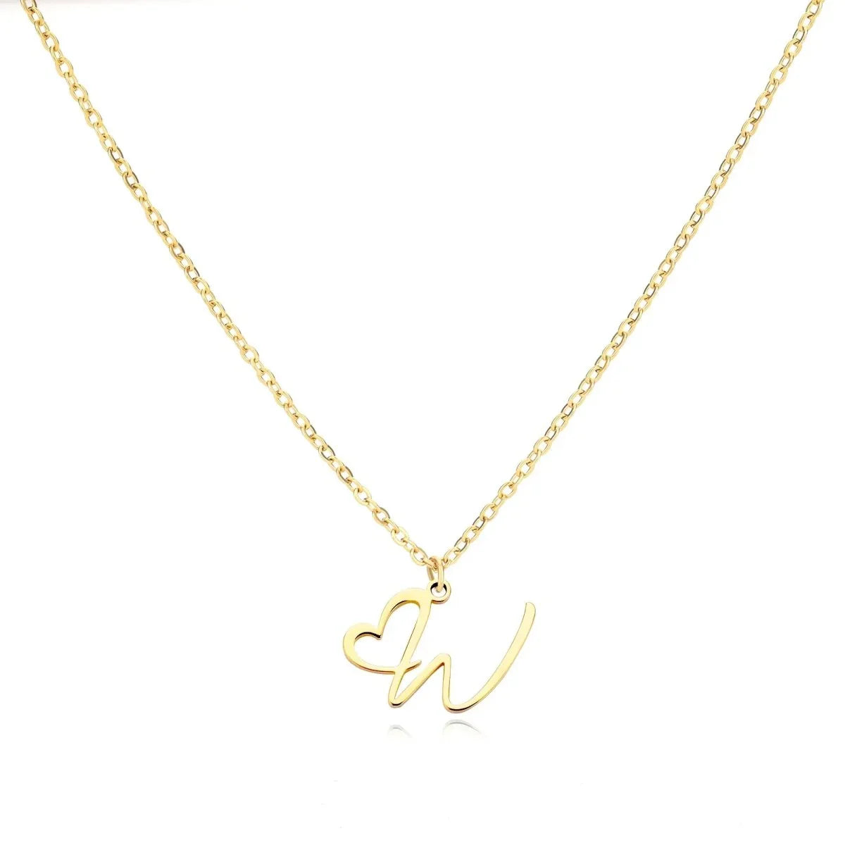 Gold Heart Letter Charm Necklace