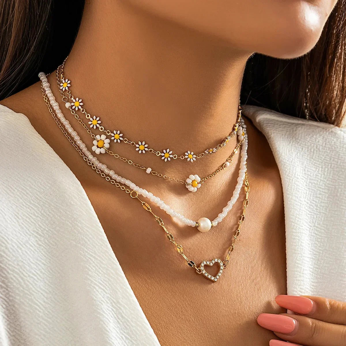 Boho Daisy Flower Necklace Set