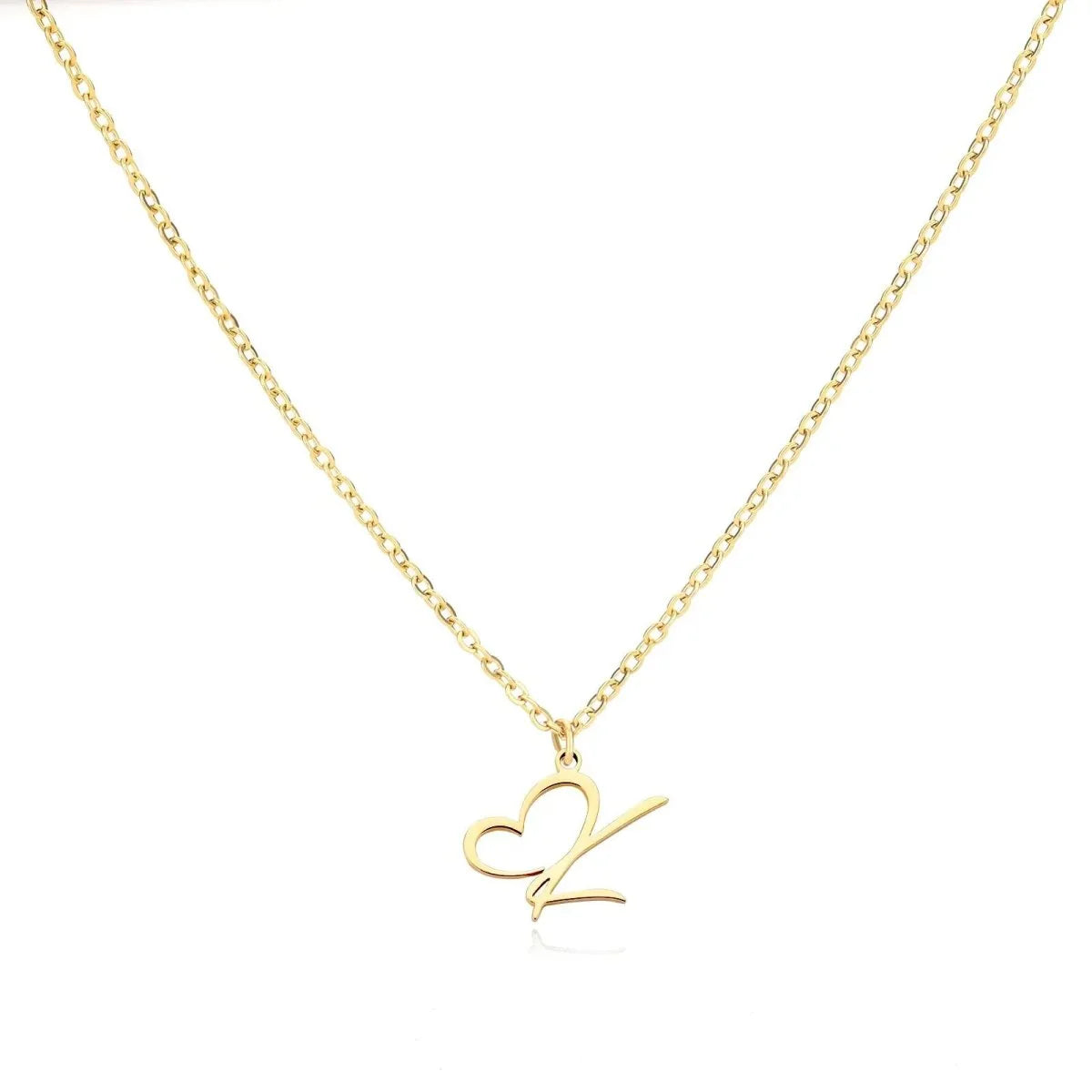 Gold Heart Letter Charm Necklace