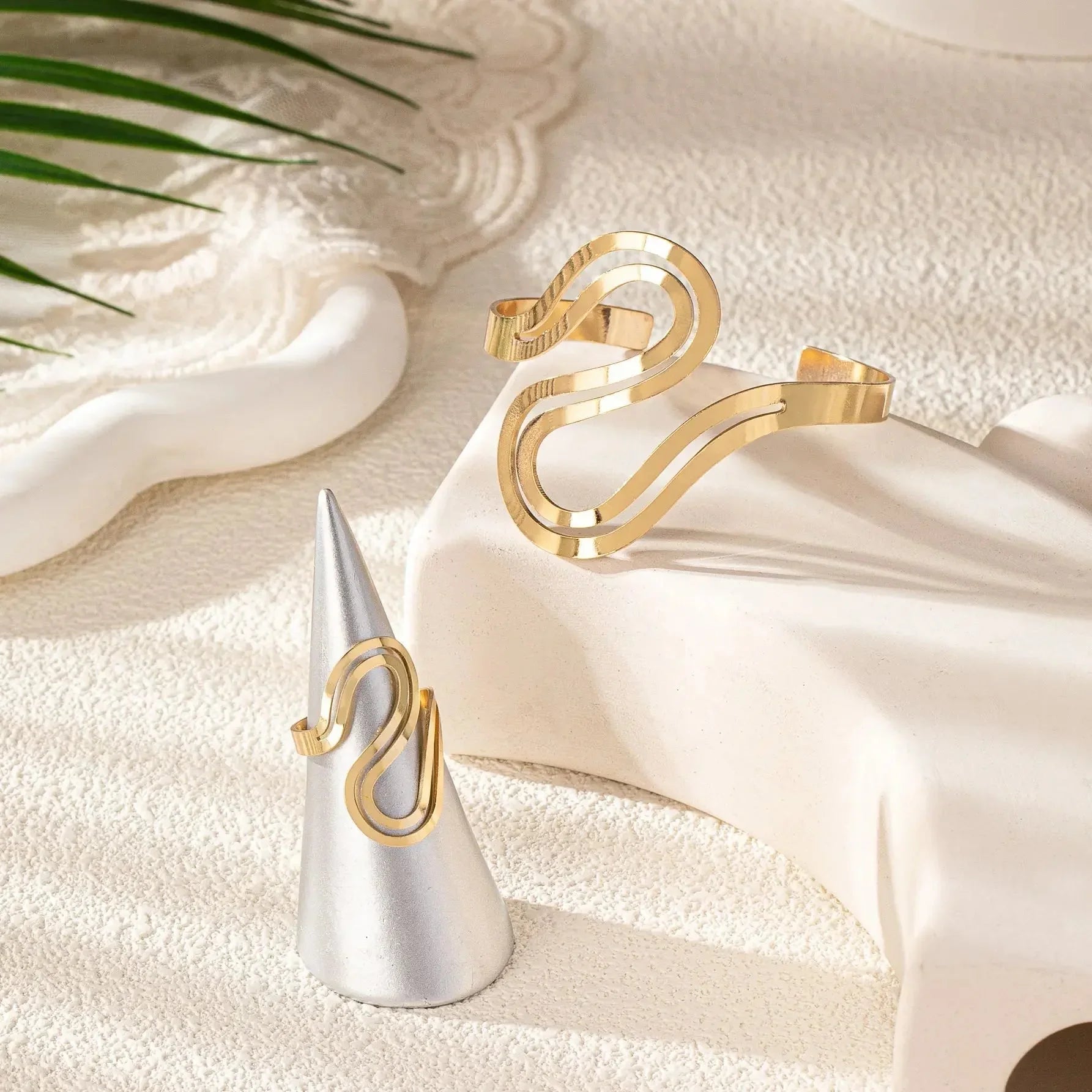 Modern Swirl Adjustable Bracelet & Ring Set