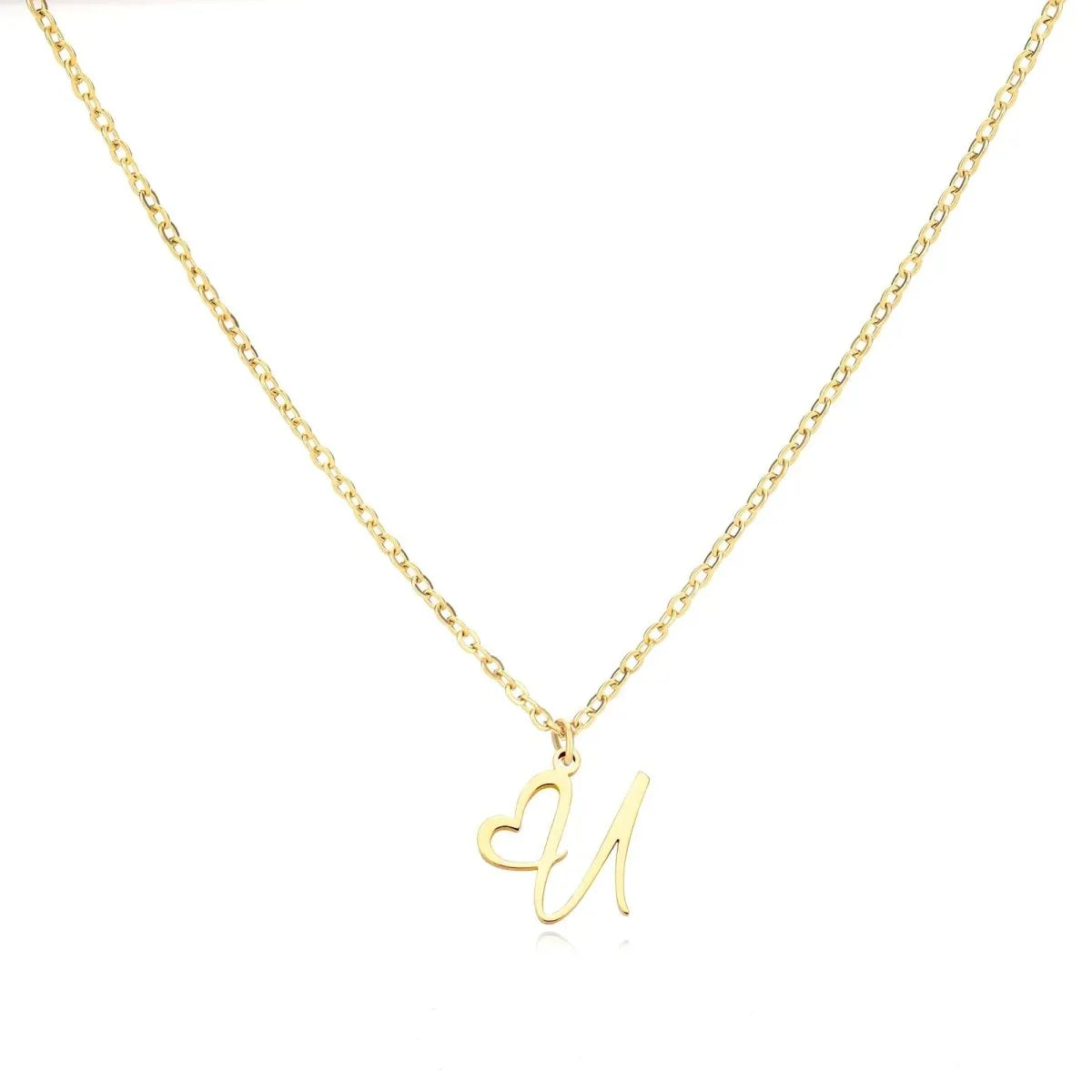 Gold Heart Letter Charm Necklace