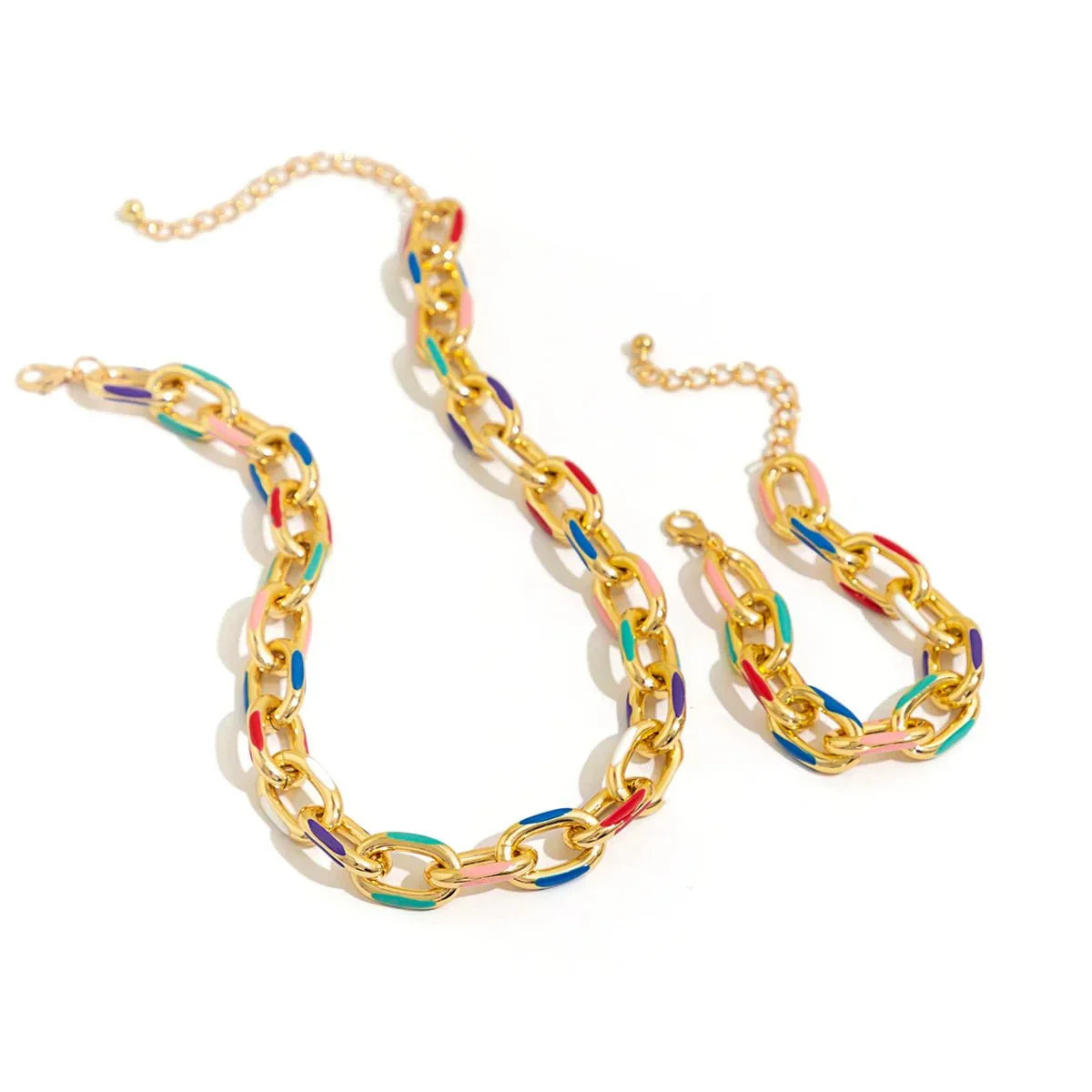 Bold Multicolor Chain Bracelet & Necklace Set