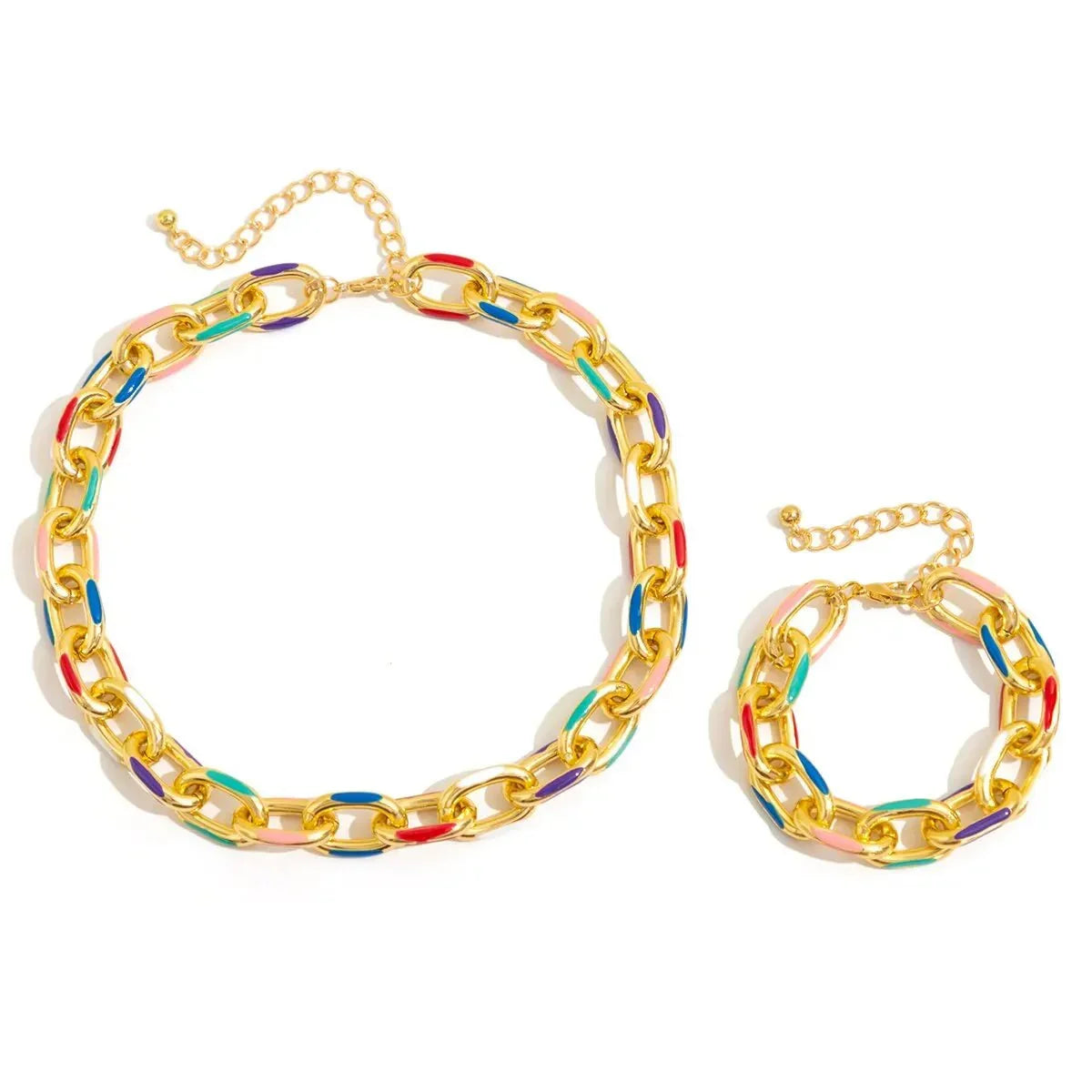 Bold Multicolor Chain Bracelet & Necklace Set