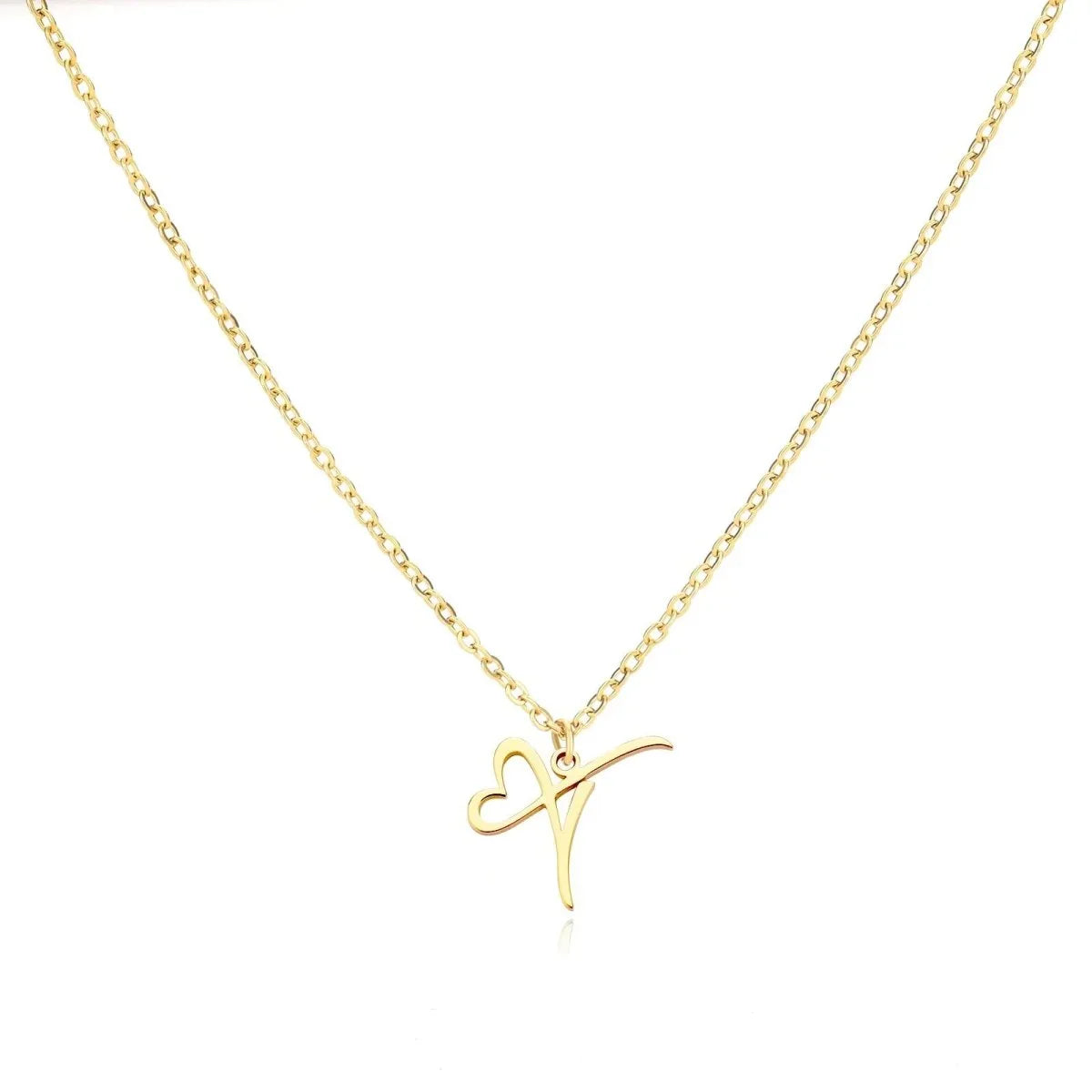Gold Heart Letter Charm Necklace
