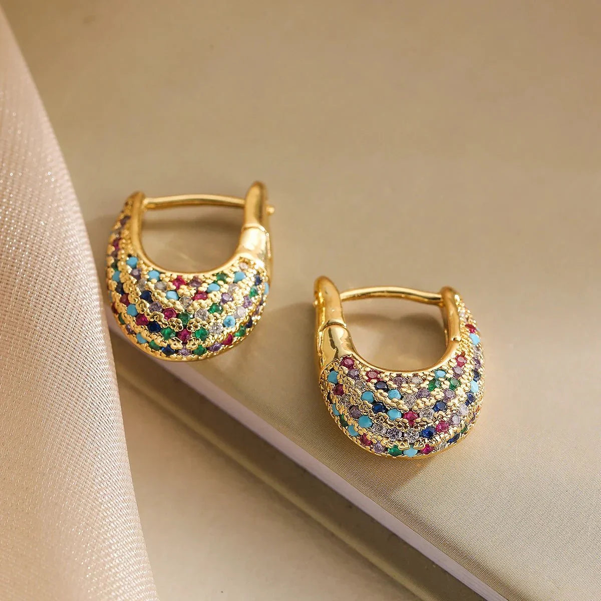 Chunky Diamond Accent Hoop Earrings