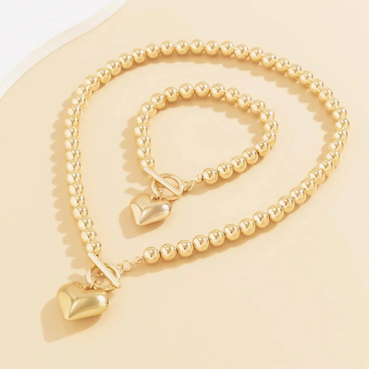 Beaded Heart Pendant Jewelry Set – Necklace & Bracelet