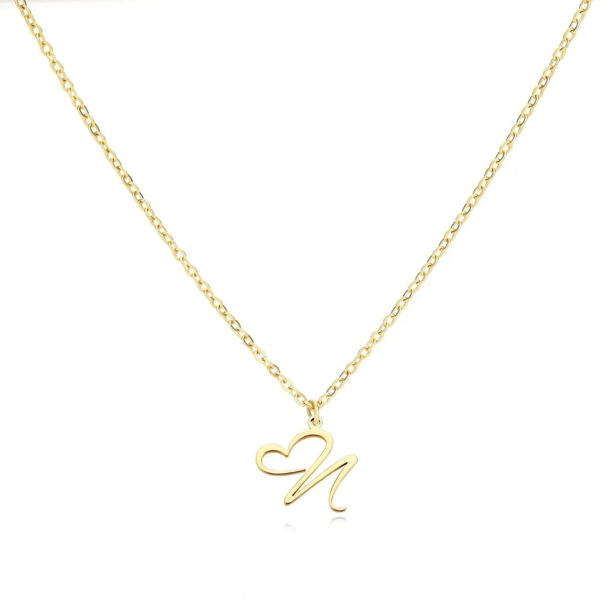 Gold Heart Letter Charm Necklace