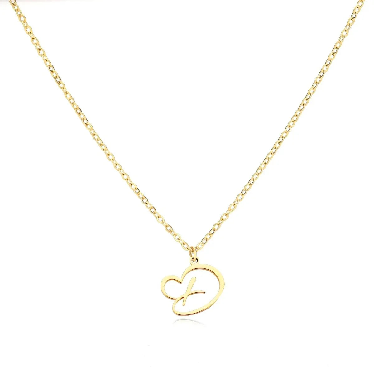 Gold Heart Letter Charm Necklace