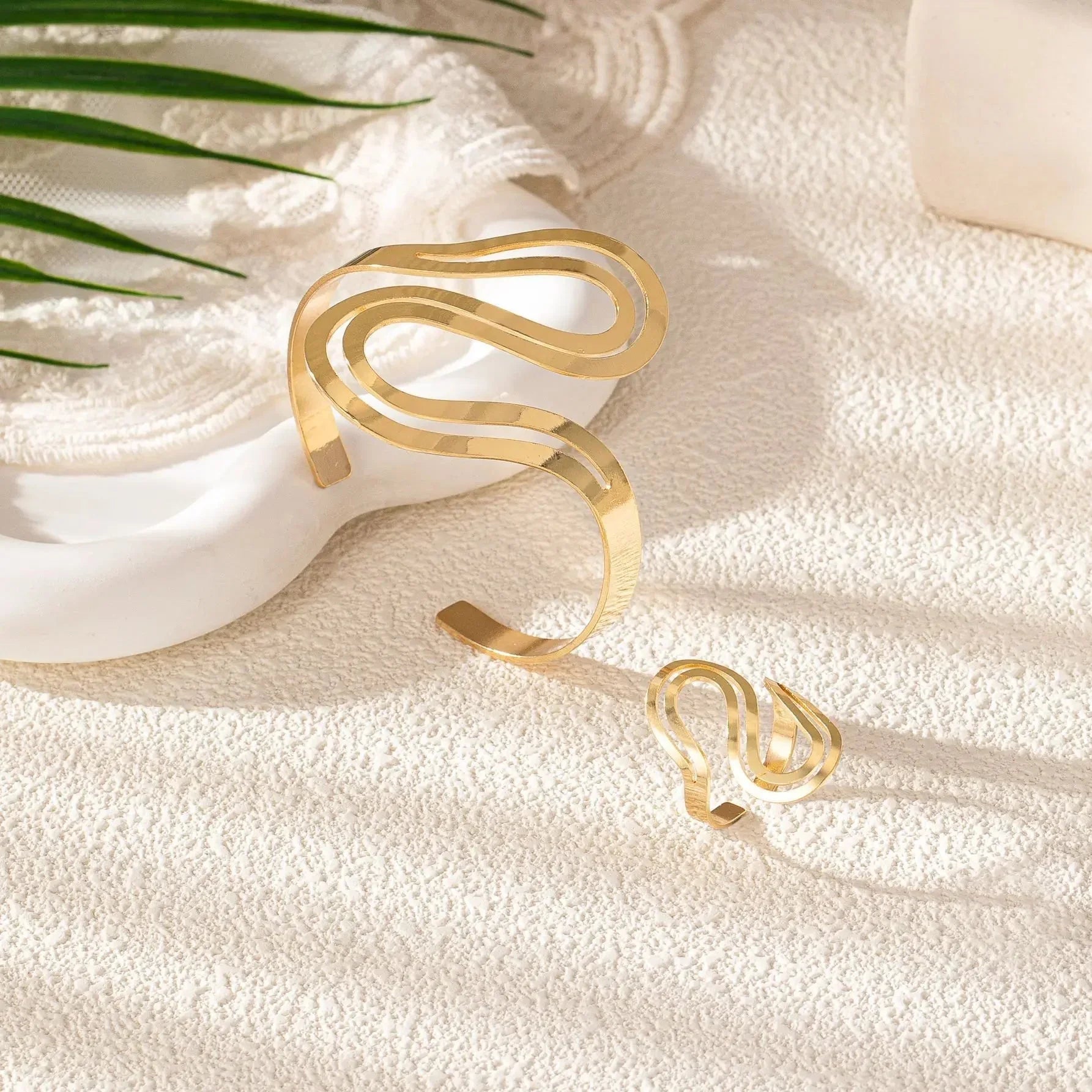 Modern Swirl Adjustable Bracelet & Ring Set