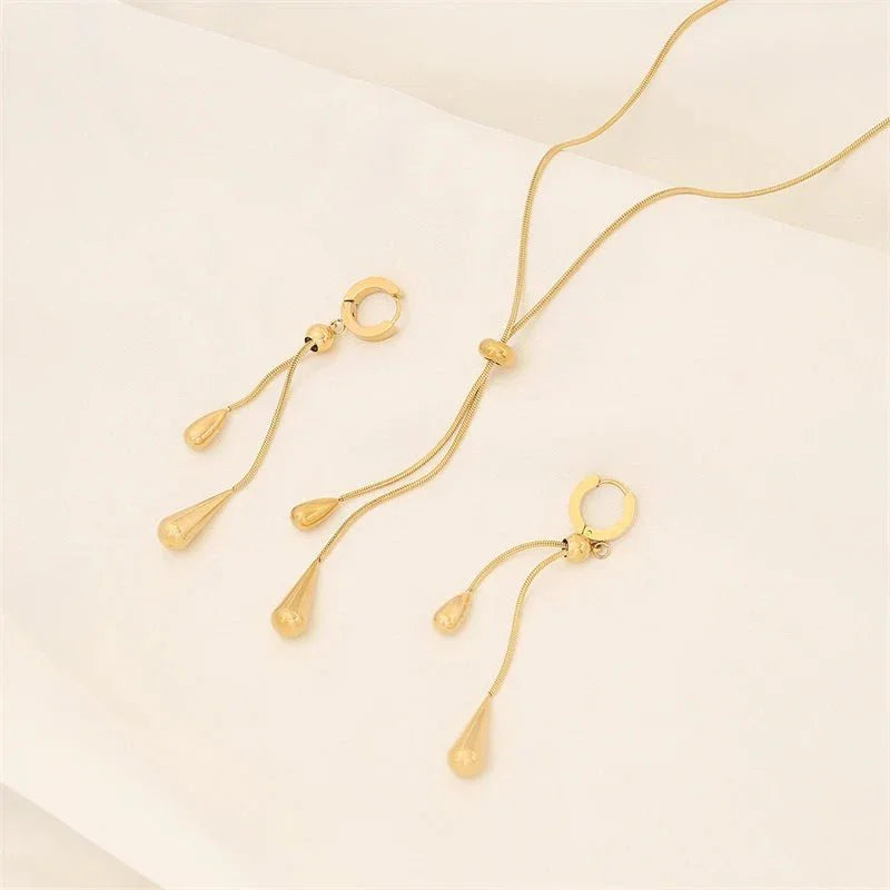 Elegant Drop Lariat Necklace & Earrings Set
