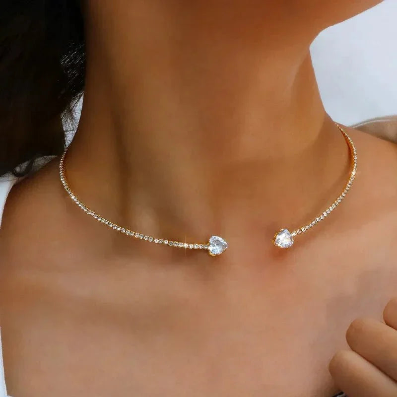 Open Heart Diamond Accent Choker Necklace
