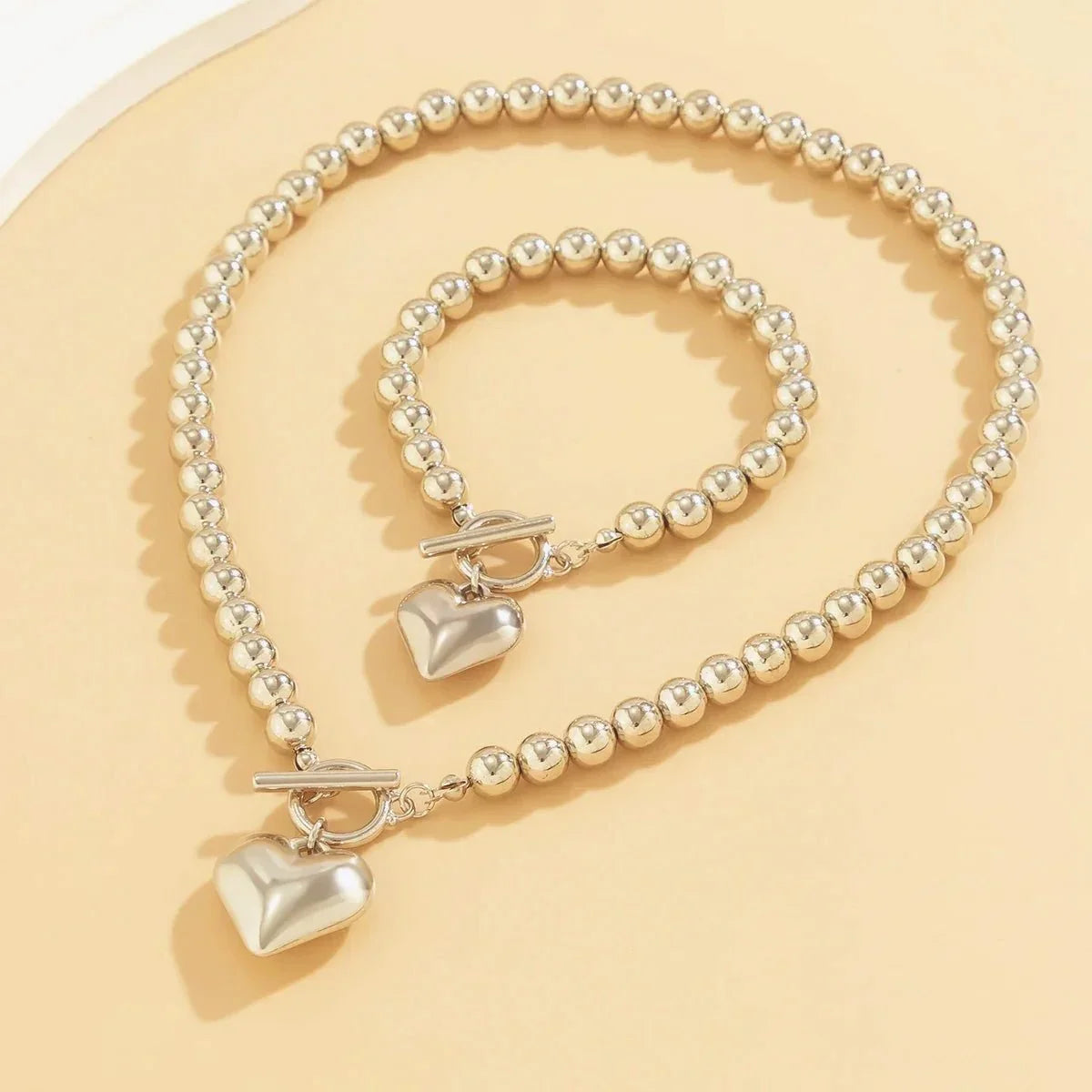 Beaded Heart Pendant Jewelry Set – Necklace & Bracelet