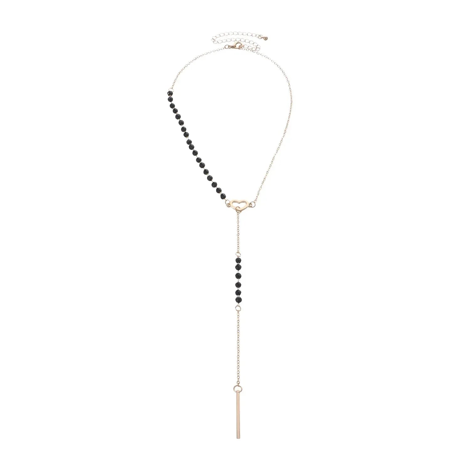 Dainty Black Beaded Heart Y-Necklace