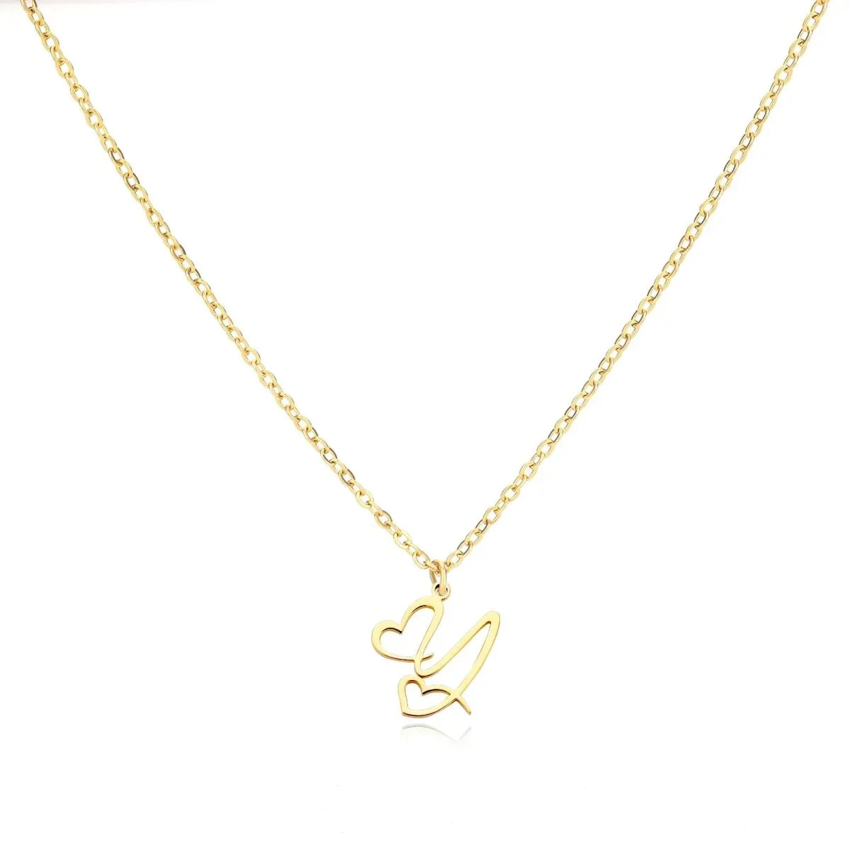 Gold Heart Letter Charm Necklace