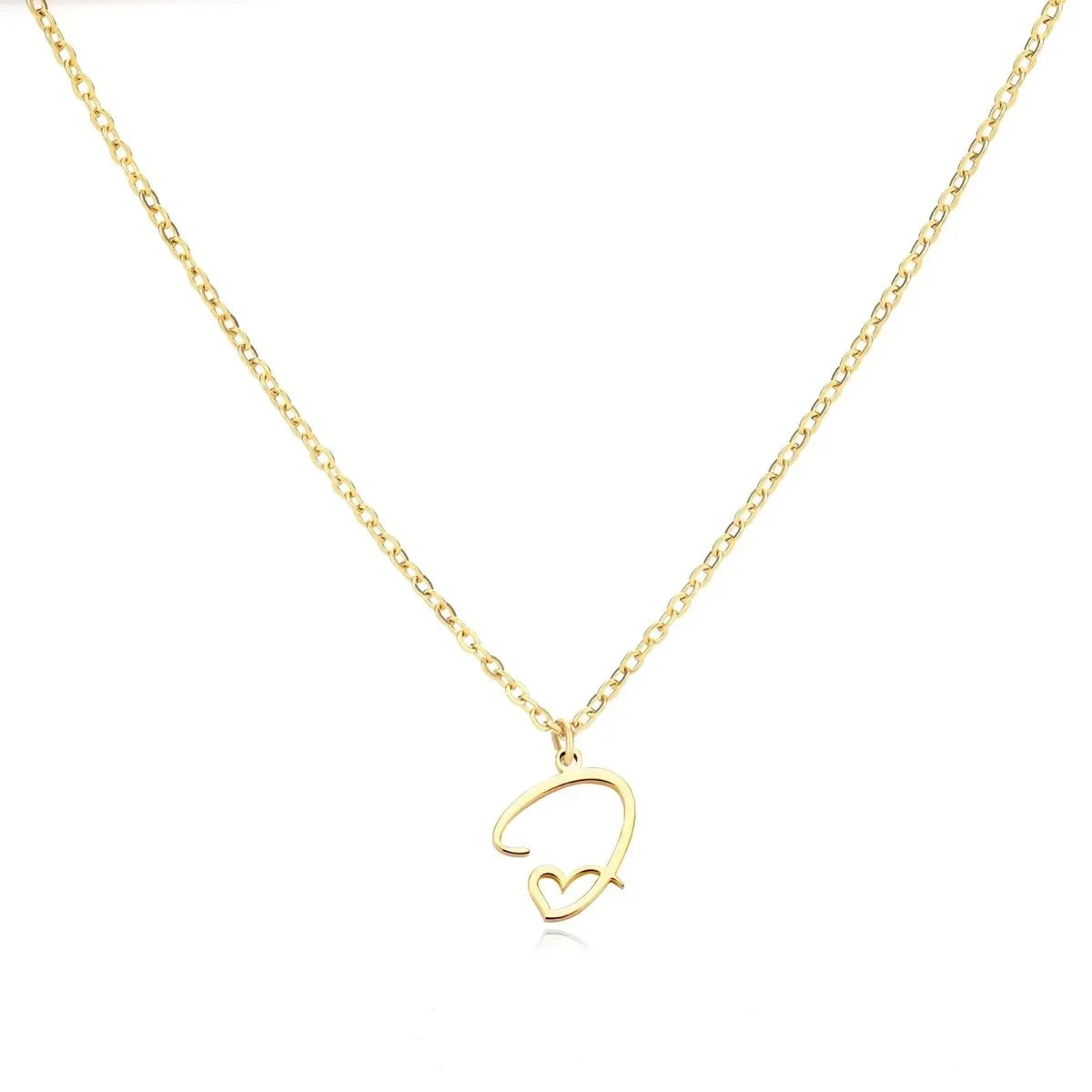 Gold Heart Letter Charm Necklace