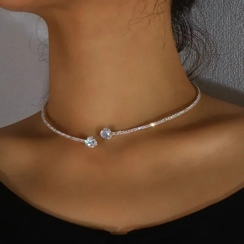 Open Heart Diamond Accent Choker Necklace