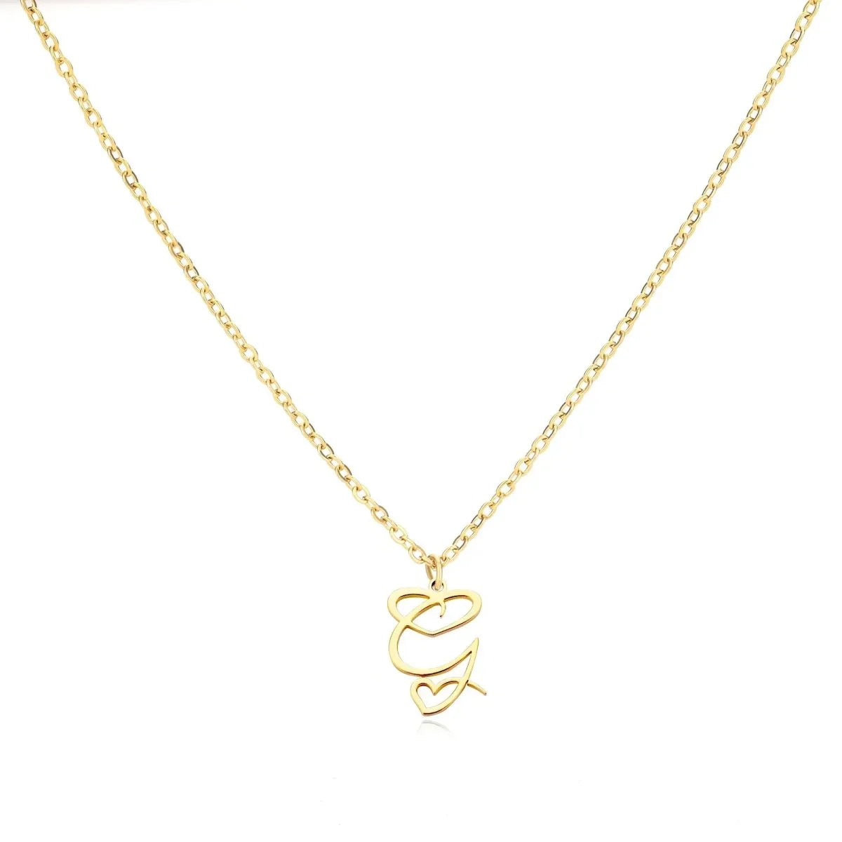 Gold Heart Letter Charm Necklace
