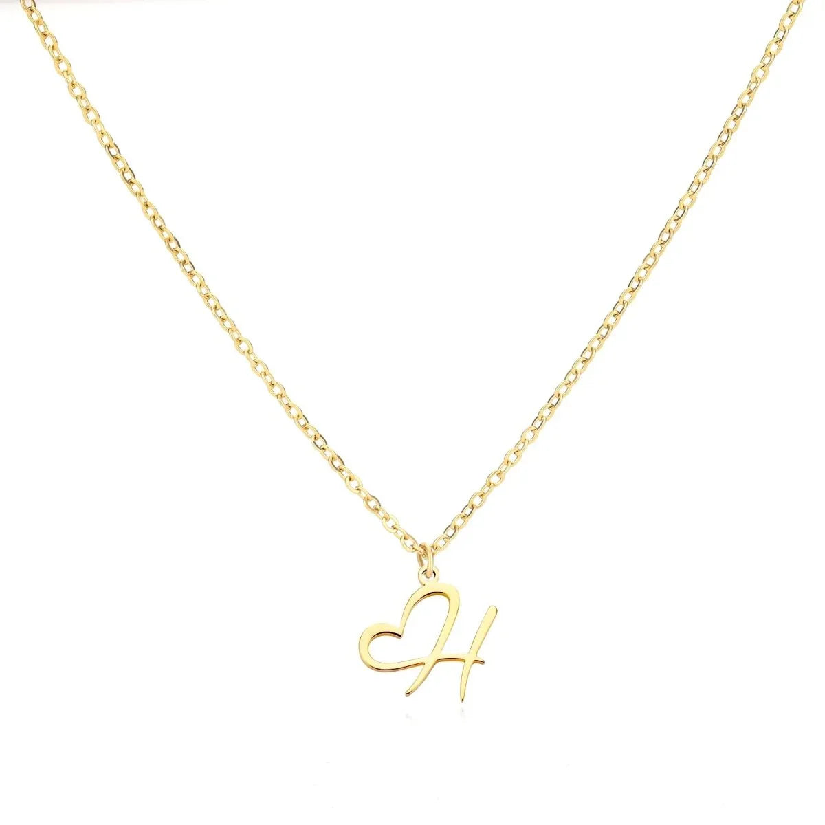 Gold Heart Letter Charm Necklace