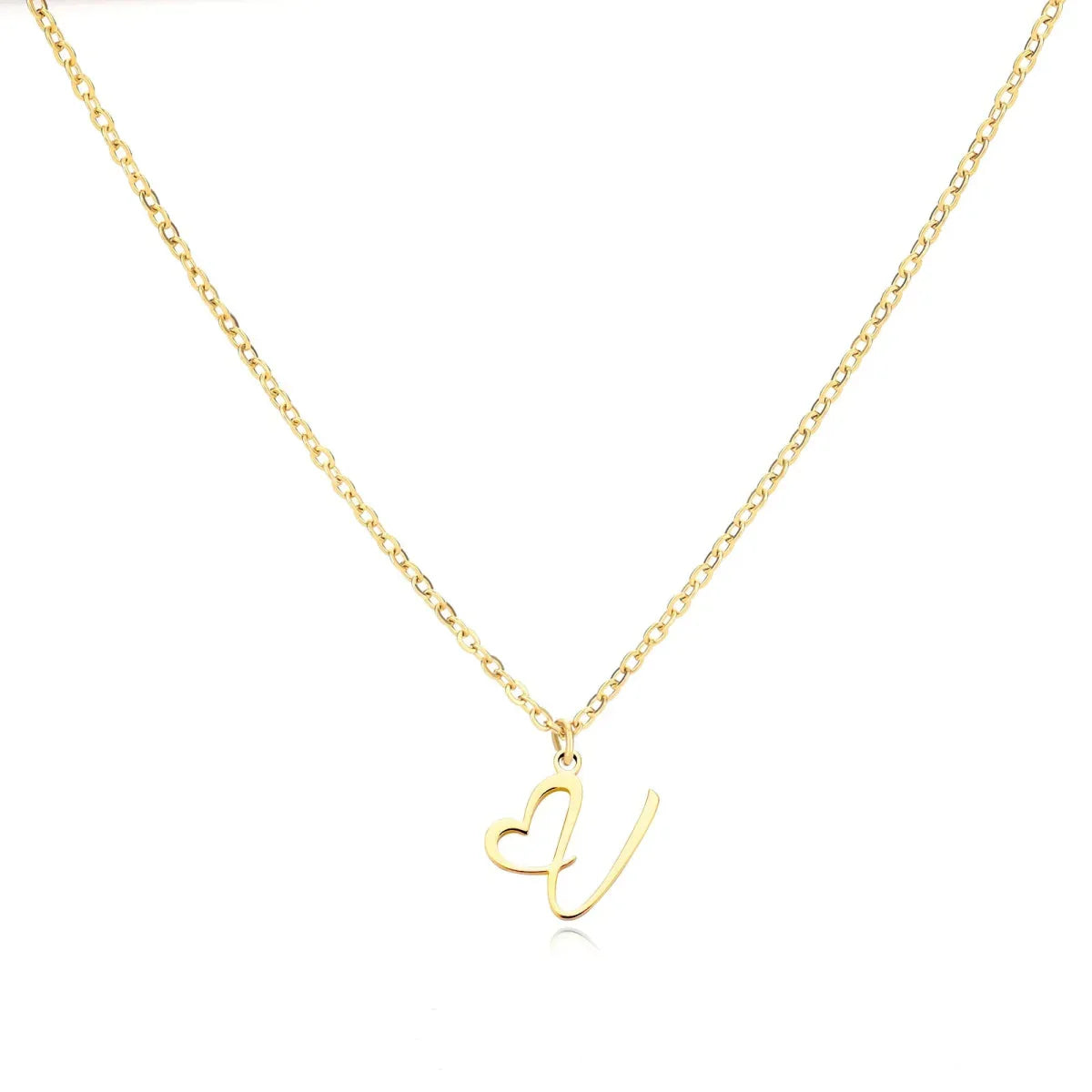 Gold Heart Letter Charm Necklace