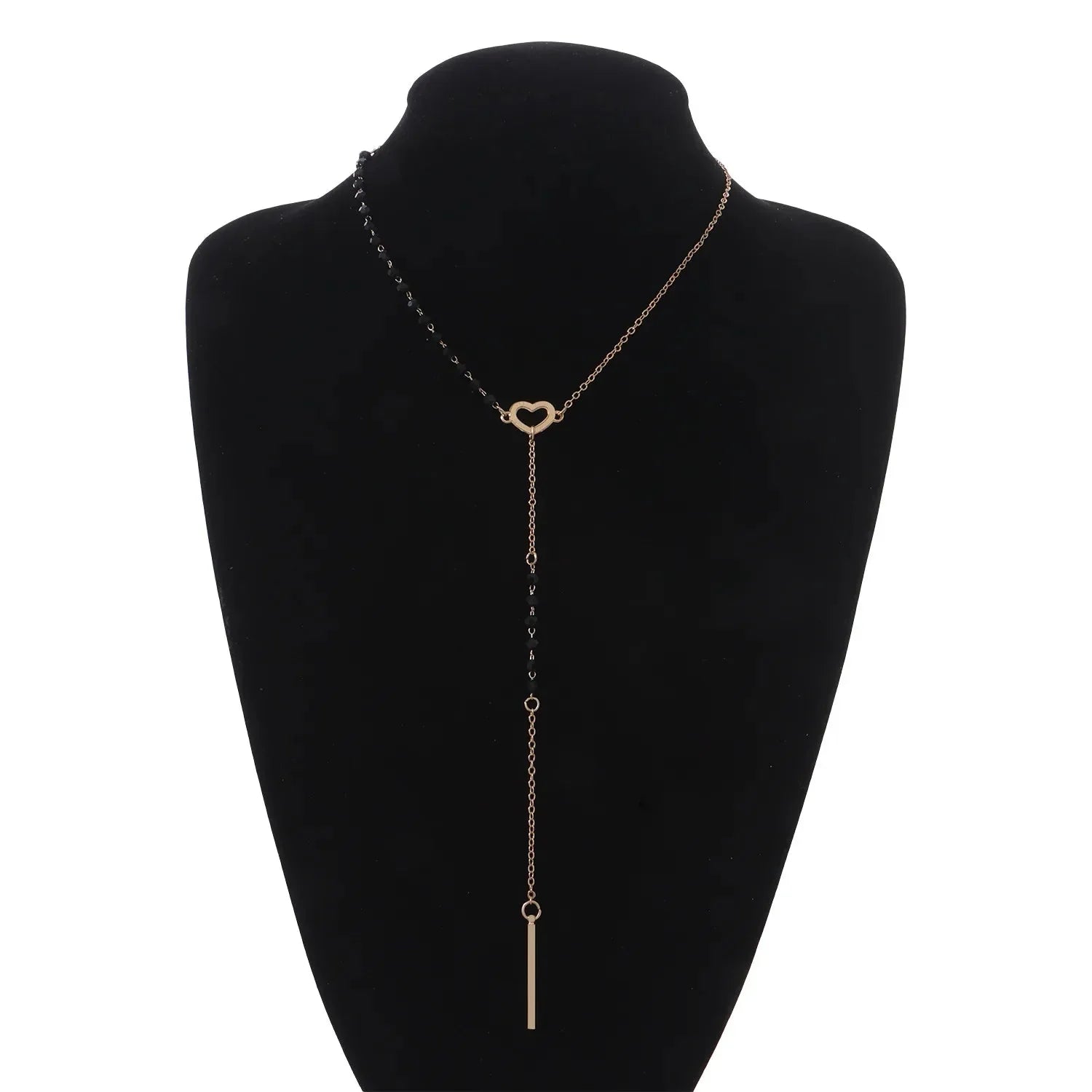 Dainty Black Beaded Heart Y-Necklace