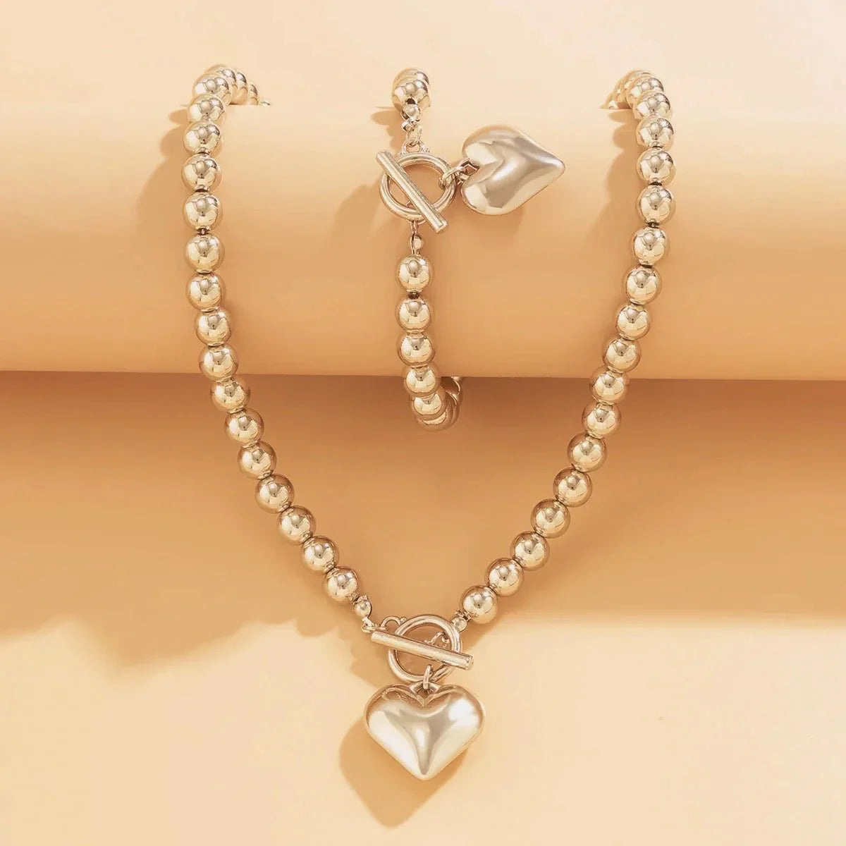 Beaded Heart Pendant Jewelry Set – Necklace & Bracelet
