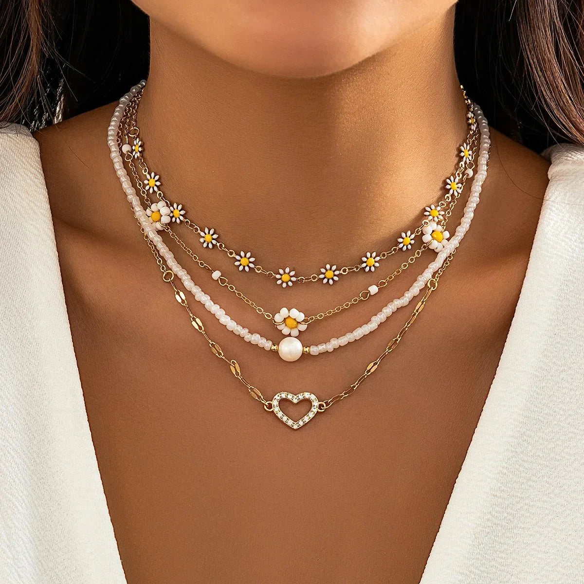 Boho Daisy Flower Necklace Set