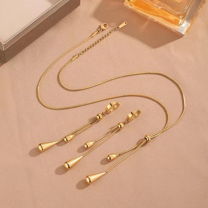 Elegant Drop Lariat Necklace & Earrings Set