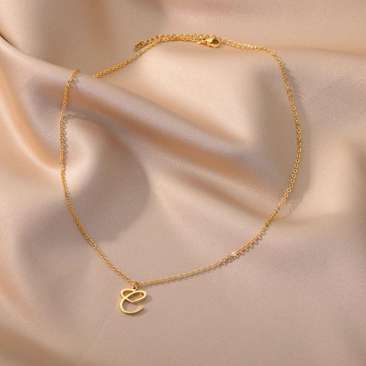 Gold Heart Letter Charm Necklace