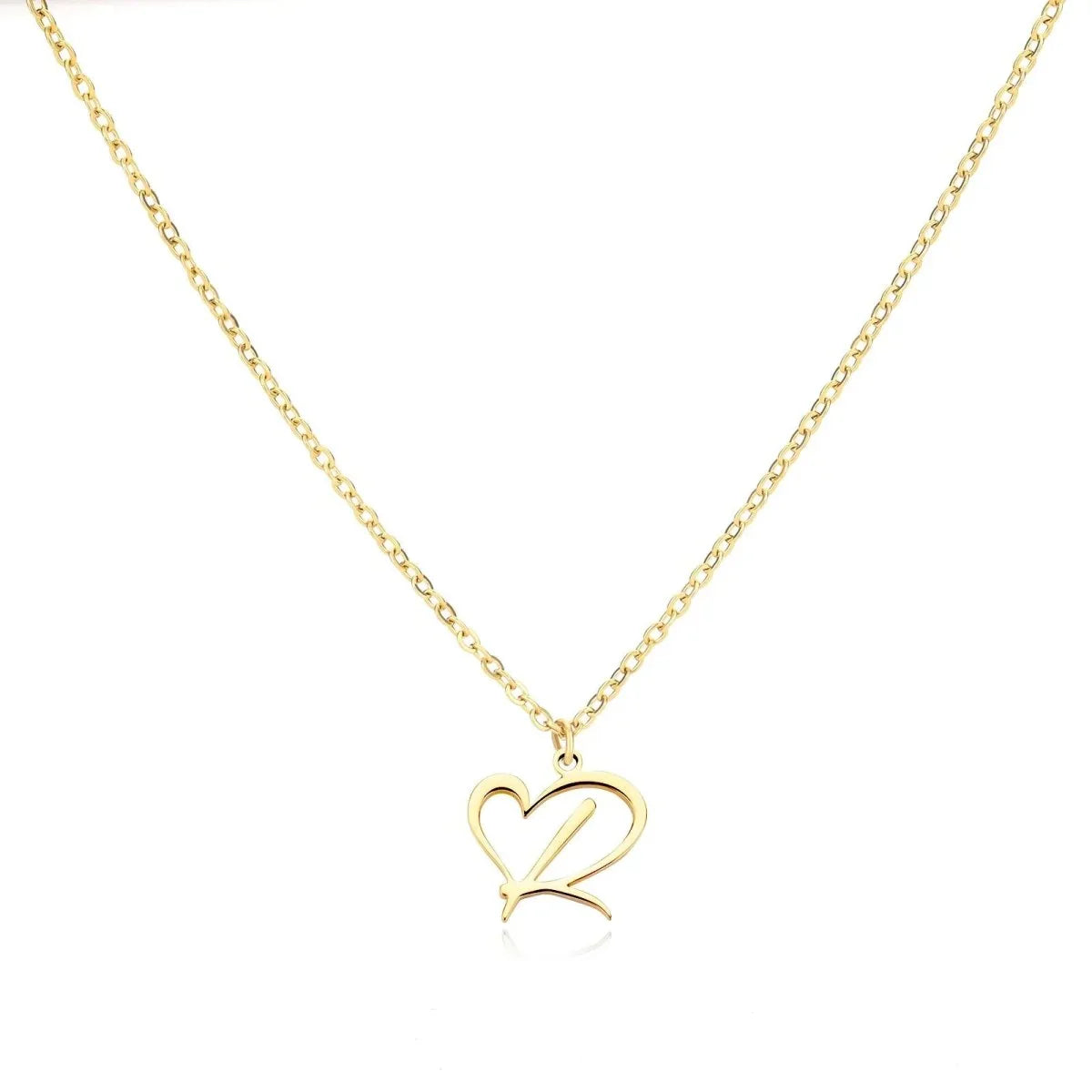 Gold Heart Letter Charm Necklace