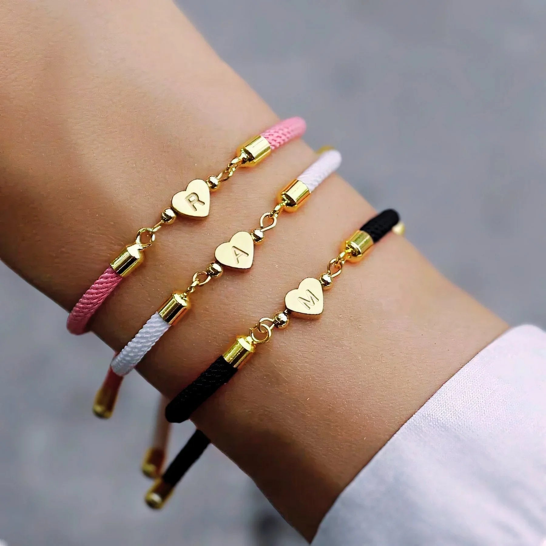 Heart Letter Charm Adjustable Bracelet