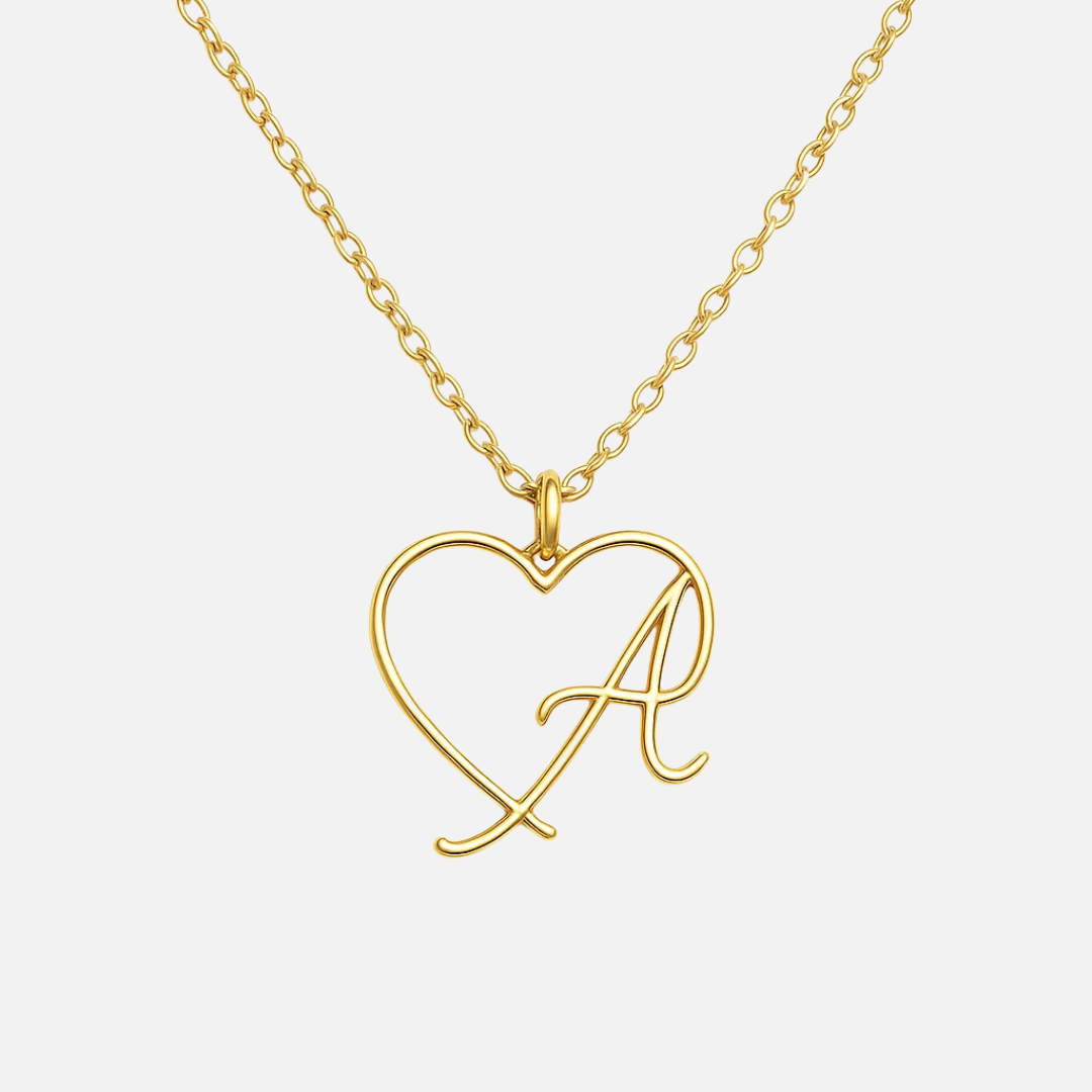 Gold Heart Letter Charm Necklace