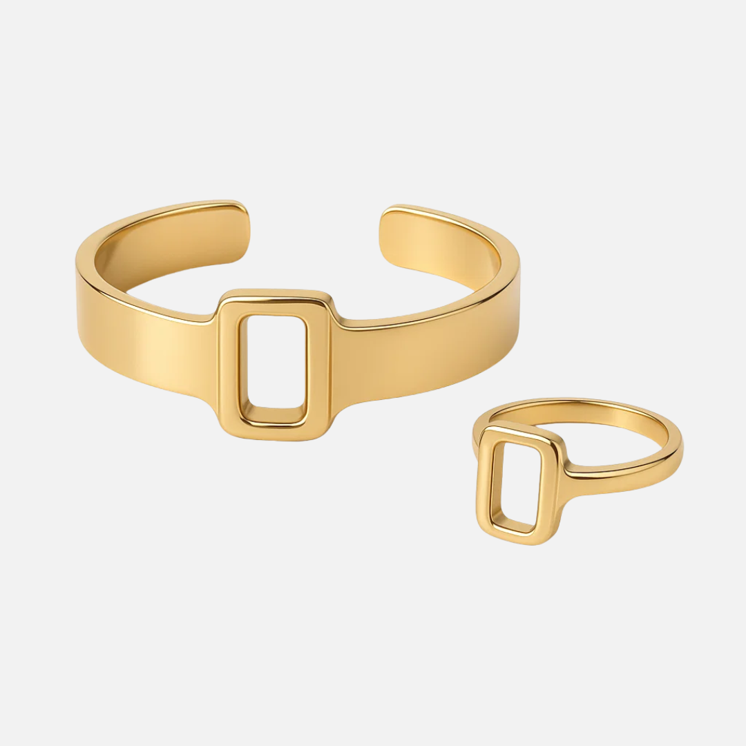 Sculpted Rectangle Duo – Adjustable Bracelet & Ring Set