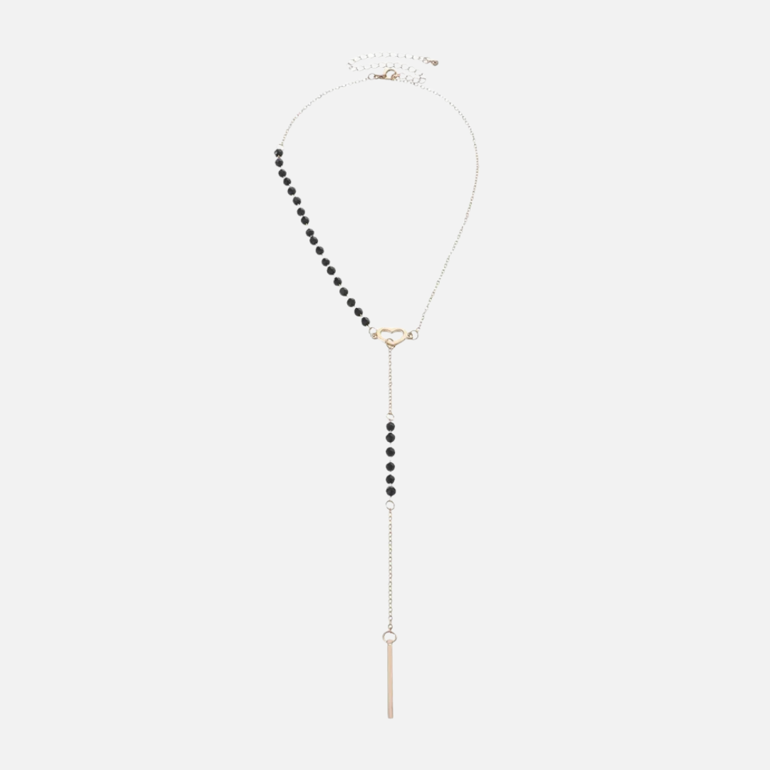 Dainty Black Beaded Heart Y-Necklace