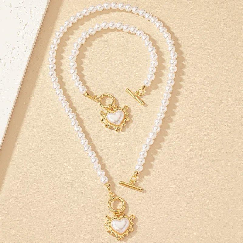 Beaded Heart Pendant Jewelry Set – Necklace & Bracelet