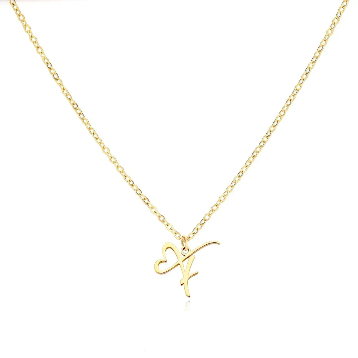 Gold Heart Letter Charm Necklace
