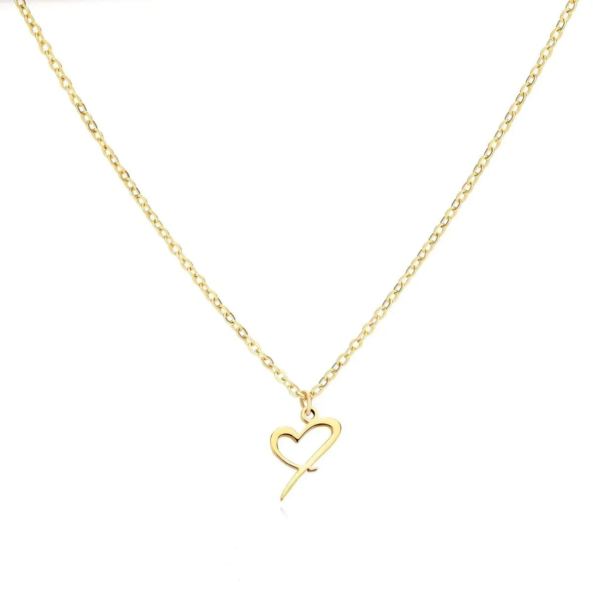 Gold Heart Letter Charm Necklace