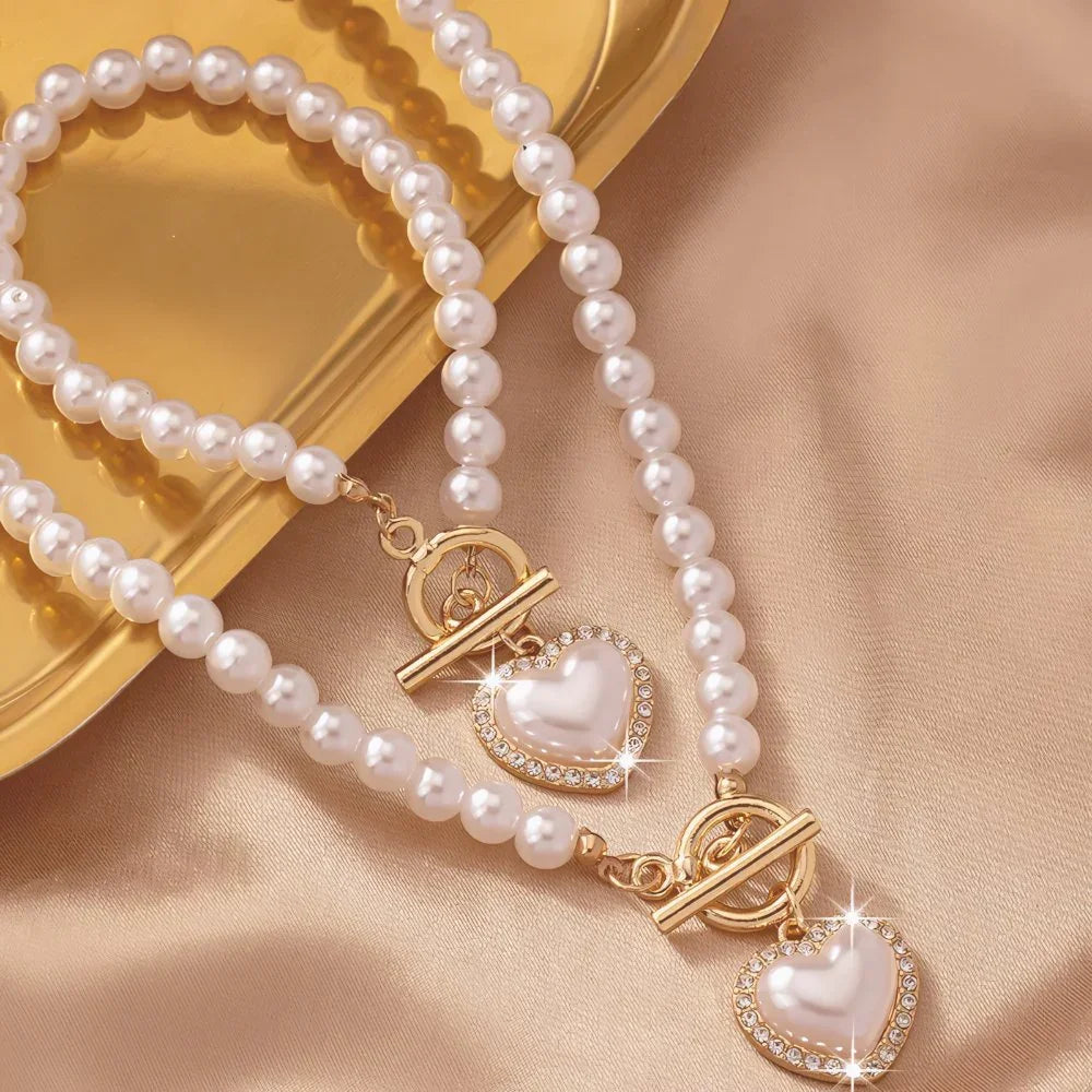 Beaded Heart Pendant Jewelry Set – Necklace & Bracelet