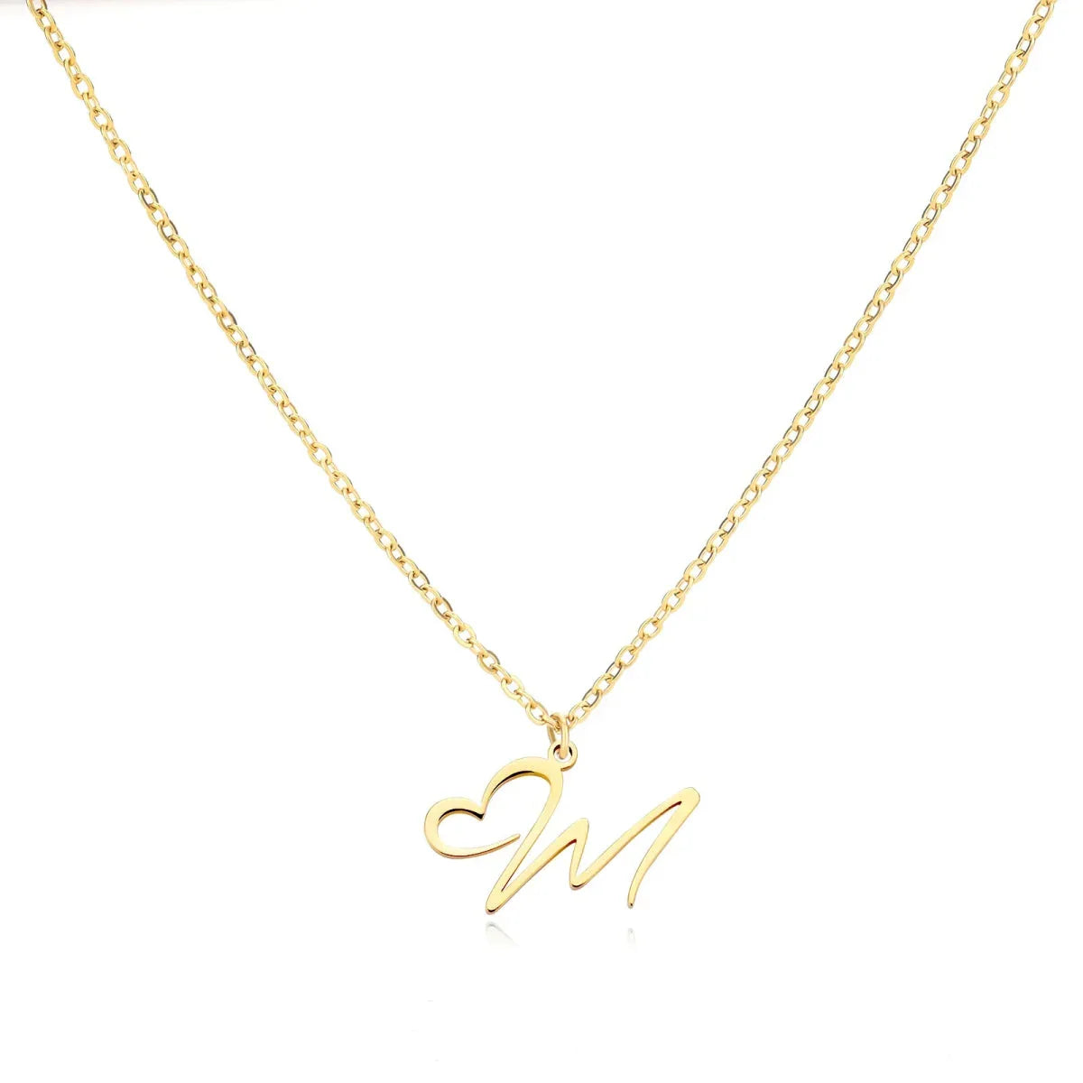 Gold Heart Letter Charm Necklace