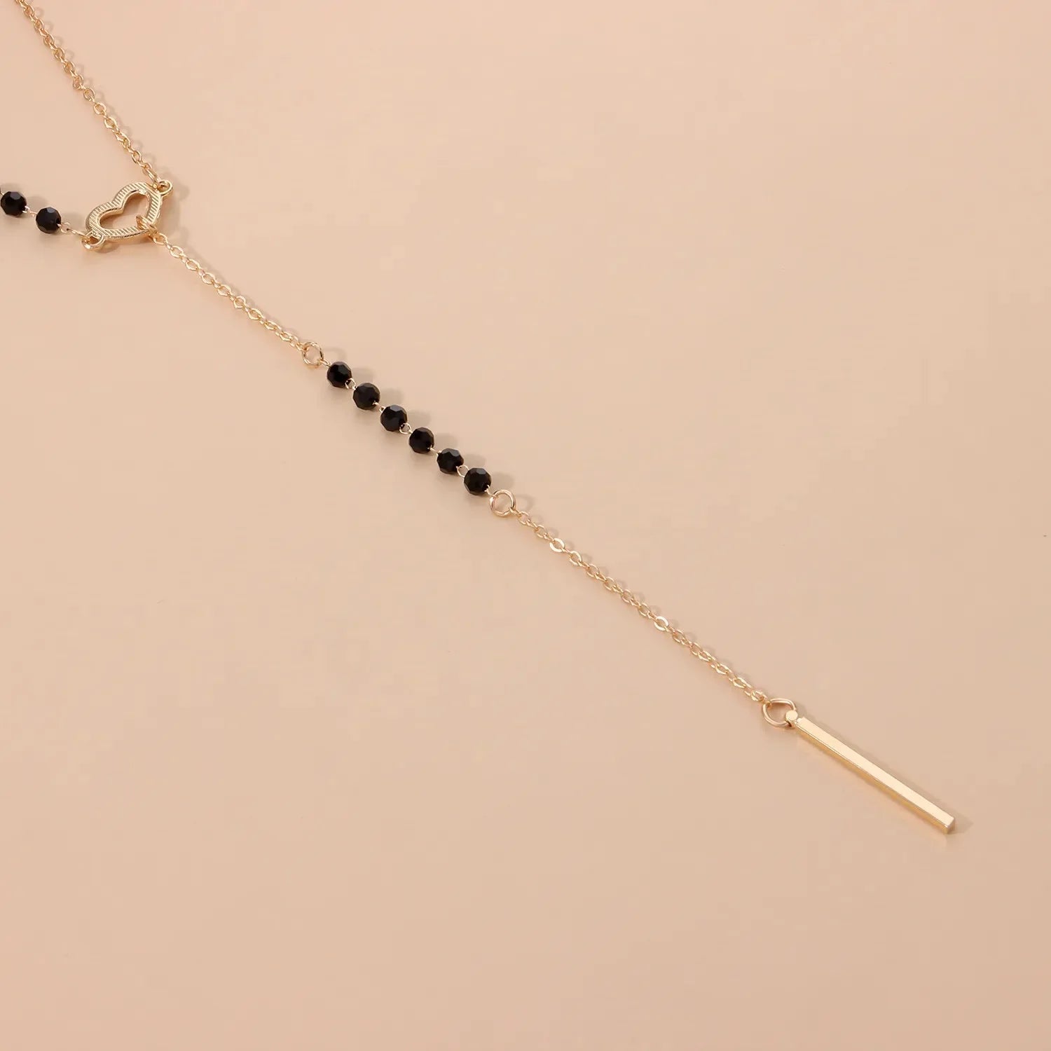 Dainty Black Beaded Heart Y-Necklace