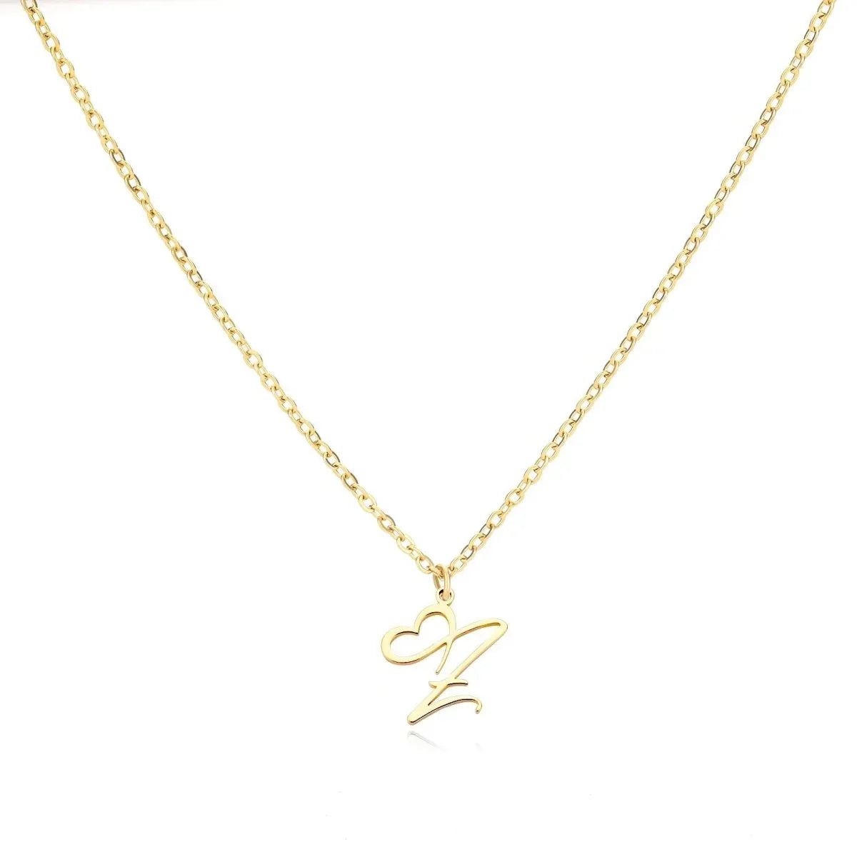 Gold Heart Letter Charm Necklace