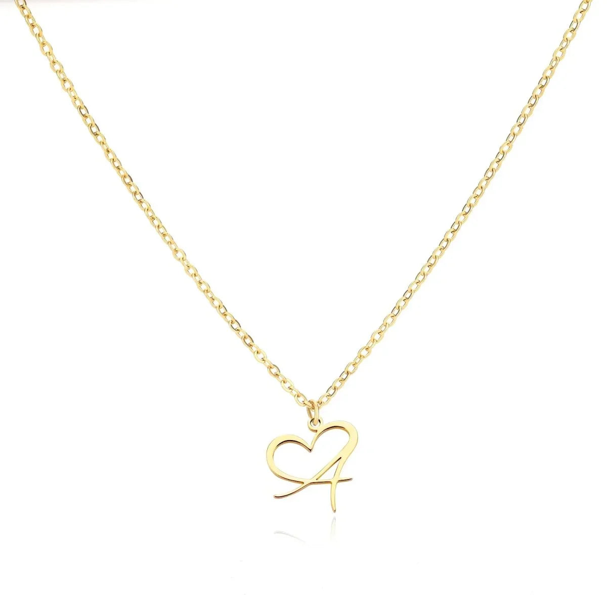 Gold Heart Letter Charm Necklace