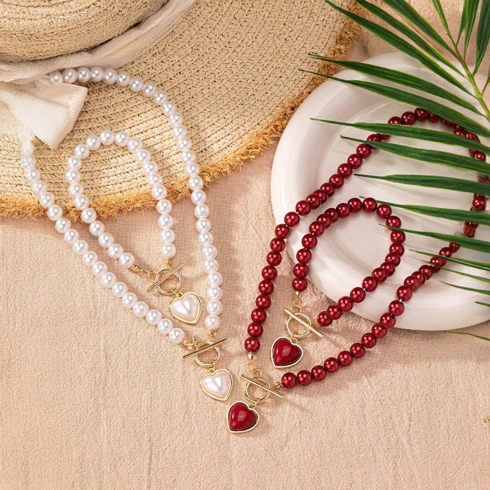 Beaded Heart Pendant Jewelry Set – Necklace & Bracelet