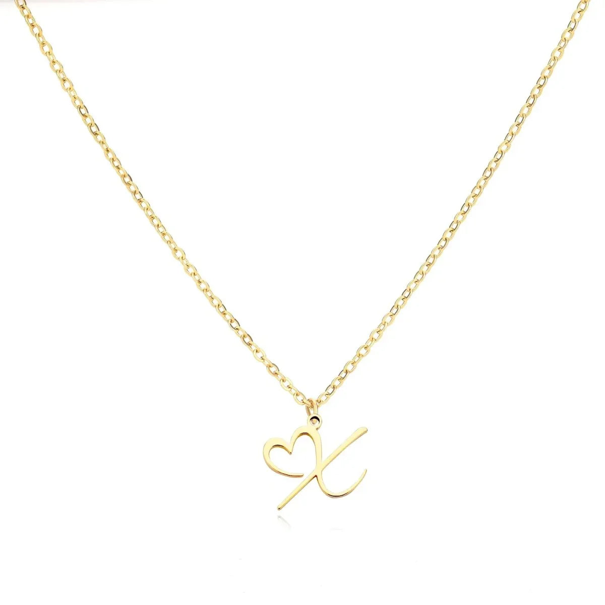 Gold Heart Letter Charm Necklace