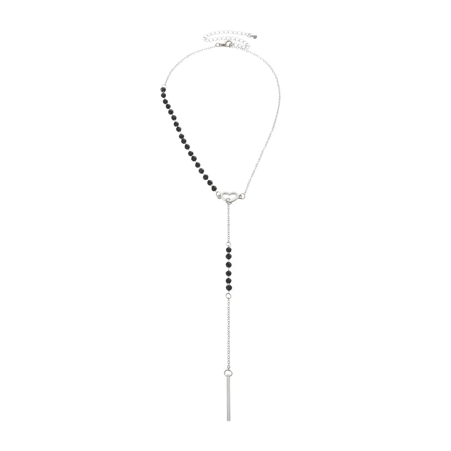 Dainty Black Beaded Heart Y-Necklace