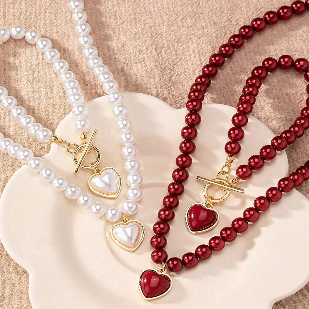 Beaded Heart Pendant Jewelry Set – Necklace & Bracelet