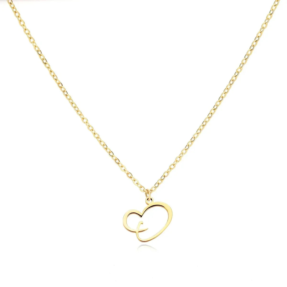 Gold Heart Letter Charm Necklace